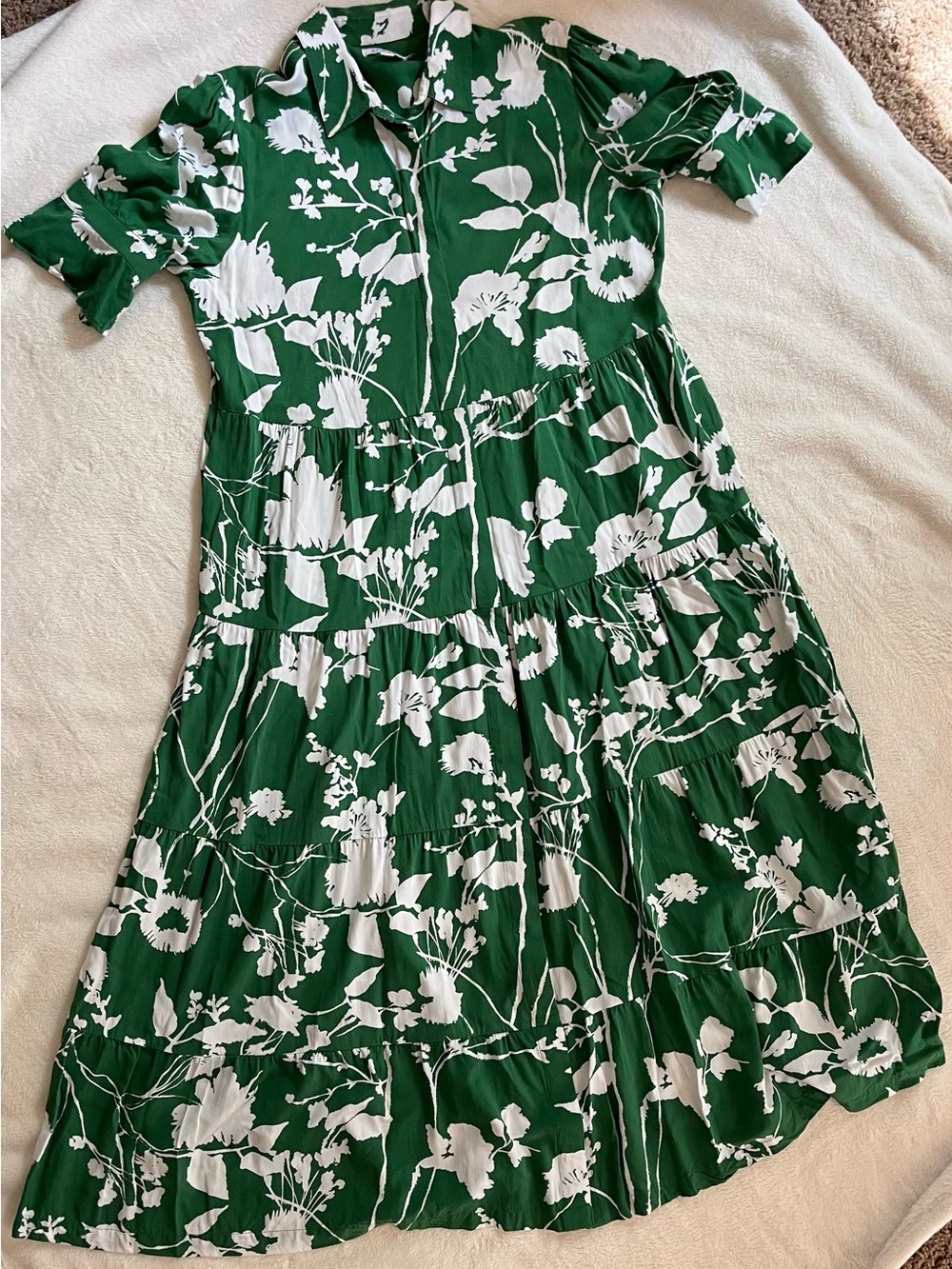 Chico’s Green and White Floral Tiered Midi Dress